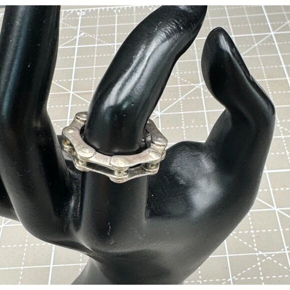 Unique Sterling Silver Bicycle Chain Statement Bikers Ring Size 6 1/4 - Picture 5 of 6